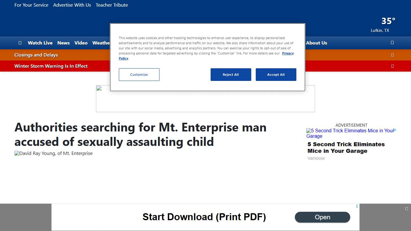 Authorities searching for Mt. Enterprise man accused of sexually assaulting child